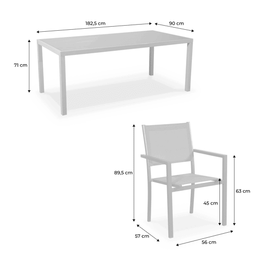 Mesa de jardim em alumínio e textilene, 8 cadeiras, Capua 180, Verde caqui, 182.5x90x71 cm