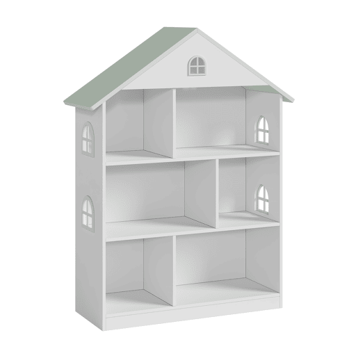 Prateleira infantil Vipsali em forma de casa MDF 107x83x30cm - Branco  Verde en.casa