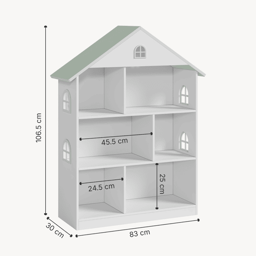 Prateleira infantil Vipsali em forma de casa MDF 107x83x30cm - Branco  Verde en.casa
