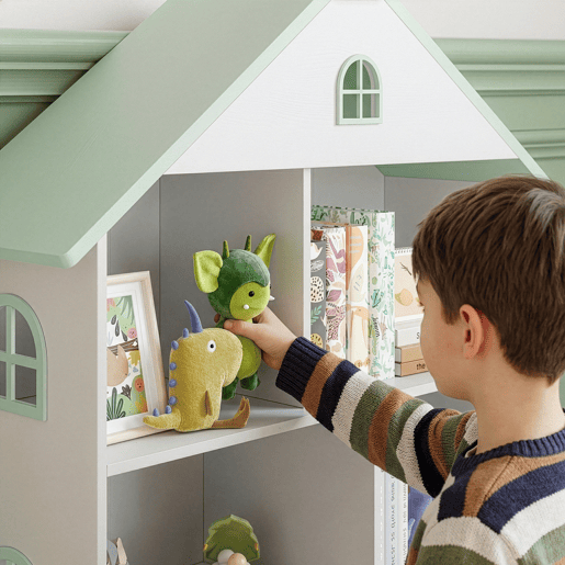 Prateleira infantil Vipsali em forma de casa MDF 107x83x30cm - Branco  Verde en.casa