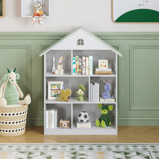 Prateleira infantil Vipsali em forma de casa MDF 107x83x30cm - Branco  Verde en.casa