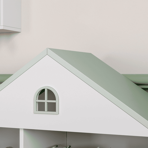 Prateleira infantil Vipsali em forma de casa MDF 107x83x30cm - Branco  Verde en.casa