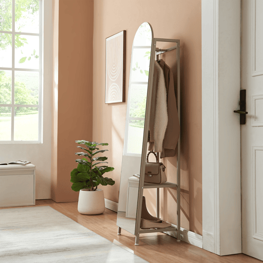Espelho de corpo inteiro 2 em 1 Frenraby com prateleiras 165x40x35 cm - Areia en.casa Espelho de corpo inteiro 2 em 1 Frenraby com prateleiras 165x40x35 cm - Areia en.casa