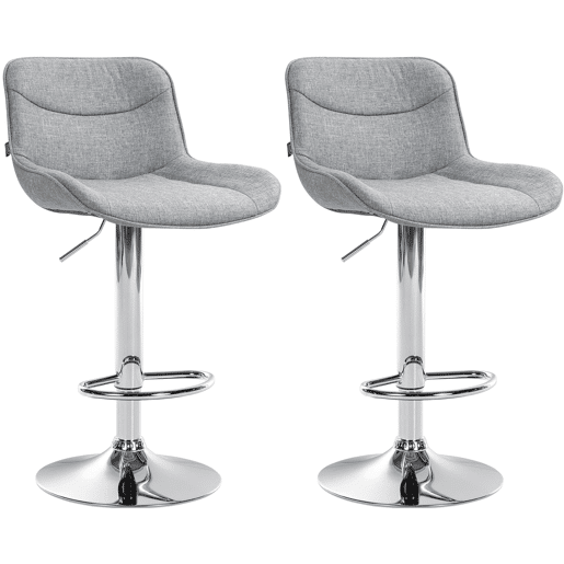 Conjunto de 2 banquetas giratórias ergonômicas com costura decorativa em tecido cinza e estrutura de metal cromado 10_0006200
