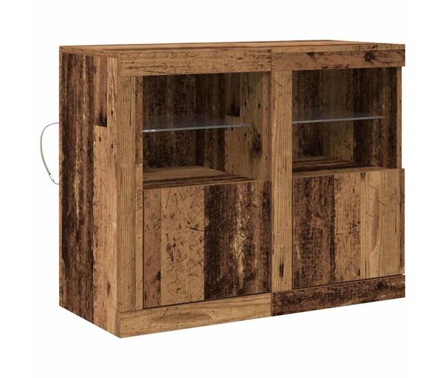 Aparador - mueble de almacenamiento led 2 pcs madera vieja 41 x 37 x 67 cm es4124