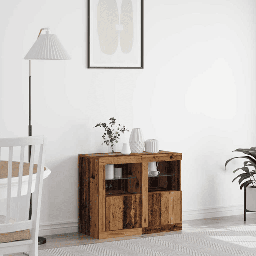 Aparador - Bufete - Móvei de apoio LED 2 pcs Madeira antiga 41 x 37 x 67 cm pt4124