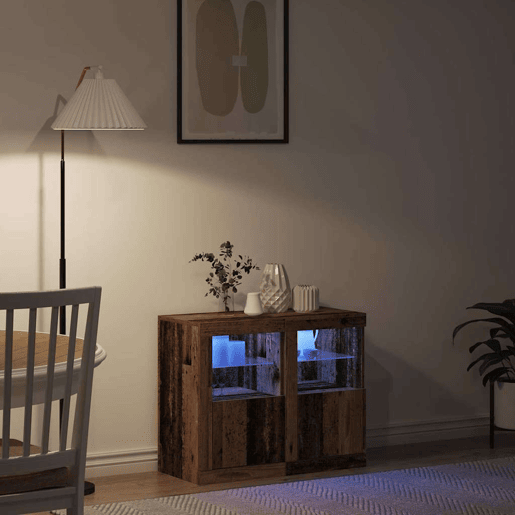 Aparador - Bufete - Móvei de apoio LED 2 pcs Madeira antiga 41 x 37 x 67 cm pt4124