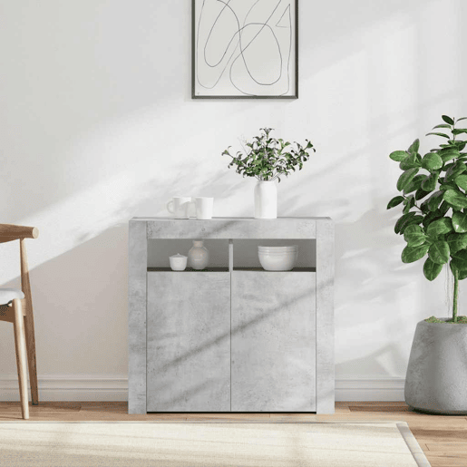 Aparador - Bufete - Móvei de apoio com luzes LED 80x35x75 cm cinzento cimento pt1967