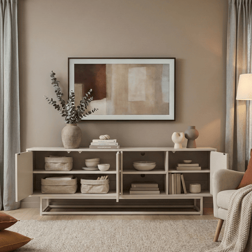Armário baixo Boxholm com 3 portas 160x30x57 cm Cor areia en.casa