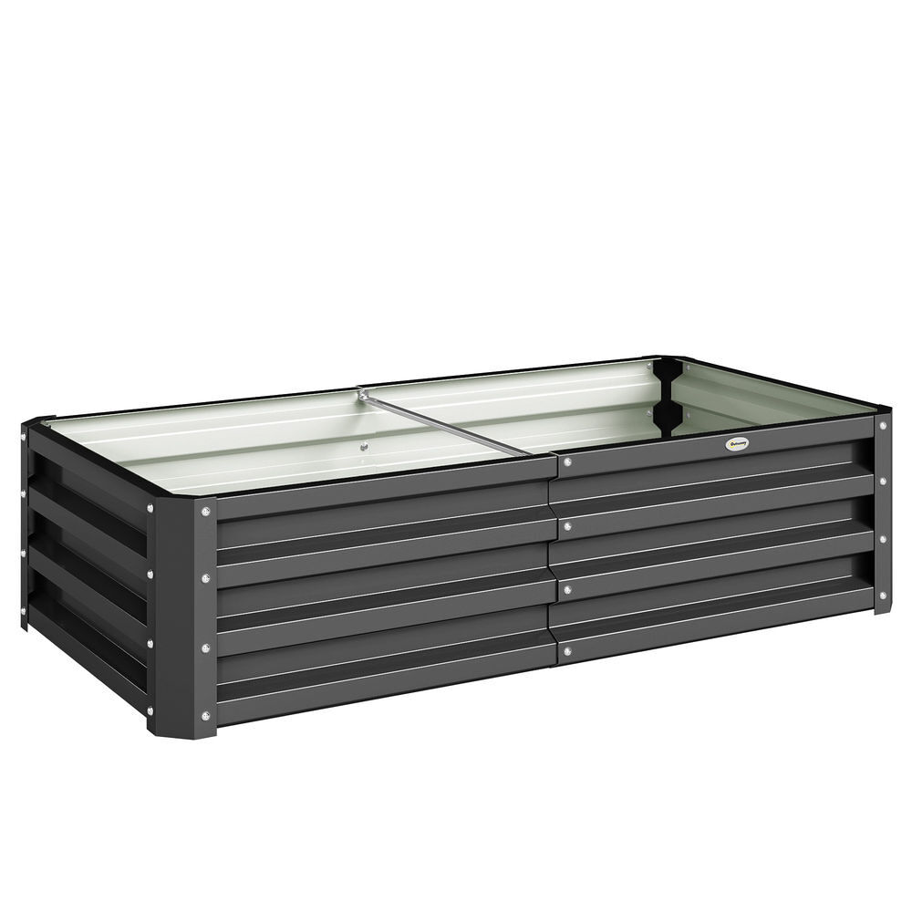 Outsunny jardinera exterior grande de acero galvanizado, huerto urbano elevado para cultivar plantas, flores, hierba, macetero exterior rectangular con fondo abierto, 120x60x30,5 cm, gris