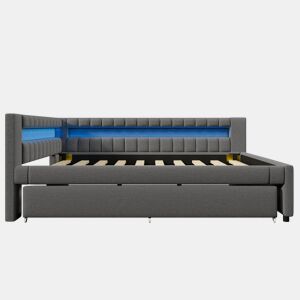 Sofá-cama 140x200 cm - LED com comando, cama extraível, USB + TYPE-C - Cinza