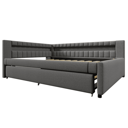 Sofá-cama 140x200 cm - LED com comando, cama extraível, USB + TYPE-C - Cinza