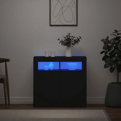 Aparador - Bufete - Móvei de apoio com luzes LED 80x35x75 cm preto pt2020