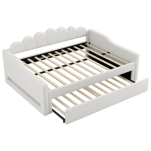 Cama estrado estofada 140x200 - faixa LED e cama extraível - bege