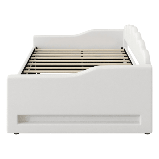 Cama estrado estofada 140x200 - faixa LED e cama extraível - bege