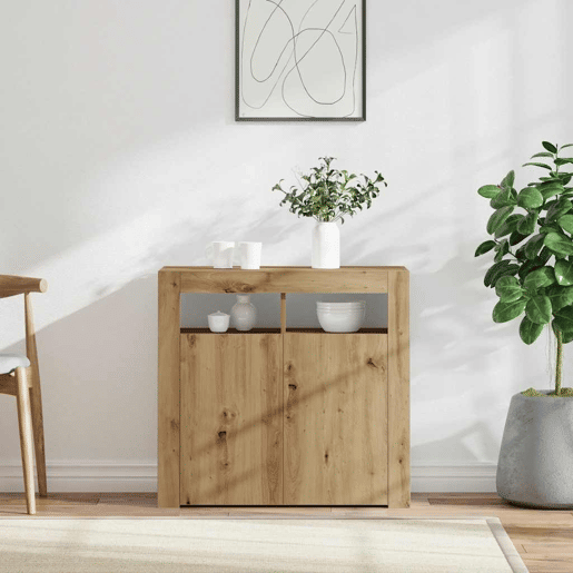 Aparador - Bufete - Móvei de apoio com LED 80x35x75 cm deriv. madeira carvalho artisiano pt4213