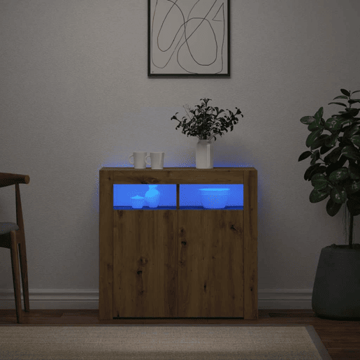 Aparador - Bufete - Móvei de apoio com LED 80x35x75 cm deriv. madeira carvalho artisiano pt4213