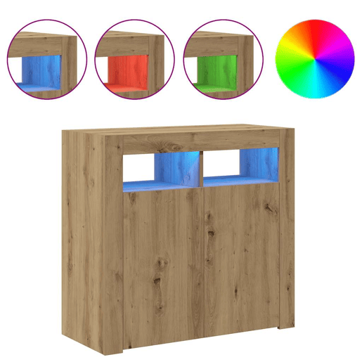 Aparador - Bufete - Móvei de apoio com LED 80x35x75 cm deriv. madeira carvalho artisiano pt4213