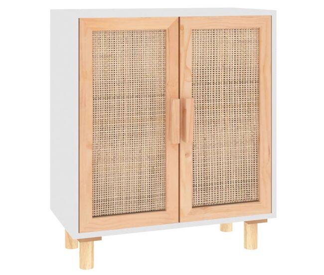 Aparador - mueble de almacenamiento blanco madera pino maciza y ratán natural 60x30x70 cm es1670