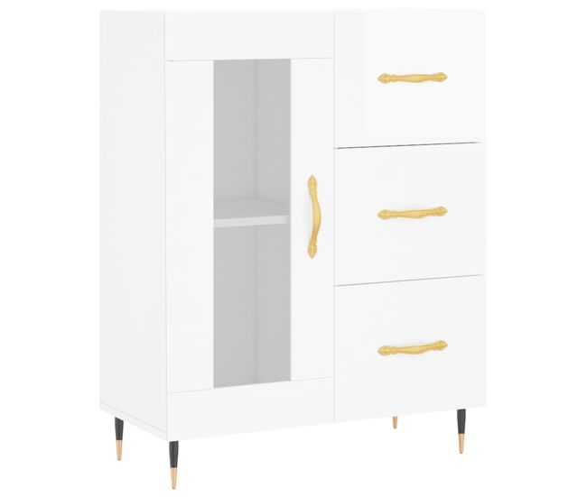 Aparador - mueble de almacenamiento de madera contrachapada blanco brillante 69,5x34x90 cm es2596
