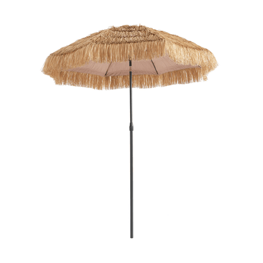 Guarda-sol redondo exótico em aço com efeito madeira e palha, Ø2m Natural - 200x190x230 cm