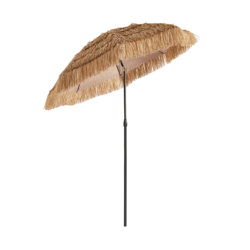 Guarda-sol redondo exótico em aço com efeito madeira e palha, Ø2m Natural - 200x190x230 cm