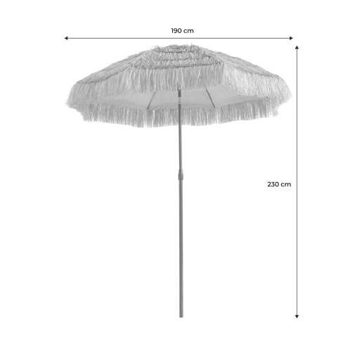 Guarda-sol redondo exótico em aço com efeito madeira e palha, Ø2m Natural - 200x190x230 cm