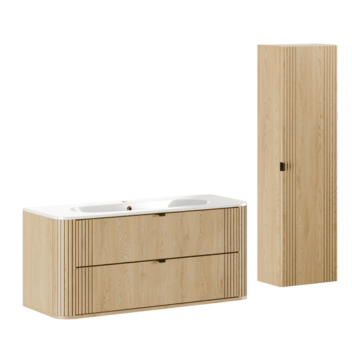 Conjunto móvel lavatório simples embutido 120 cm e coluna Mila Madeira