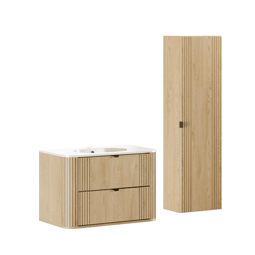 Conjunto móvel lavatório simples embutido 80 cm e coluna Mila Madeira