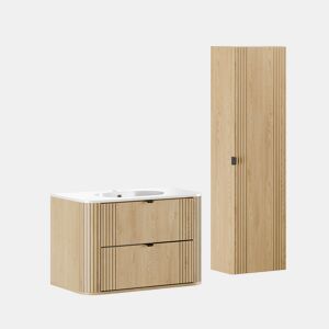 Conjunto móvel lavatório simples embutido 80 cm e coluna Mila Madeira