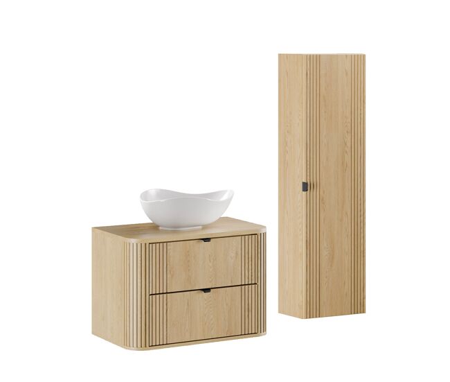 Conjunto mueble lavabo individual 80cm y columna mila madera