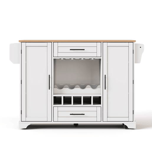 Carrinho de cozinha 120x4570x92 cm - com prateleira dobrável, vinoteca, suporte para copos, prateleira para especiarias e toalheiro - Branco+Natural
