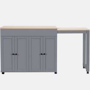 Mesa alta extensível 118-180×50×94 cm - 6 prateleiras, arrumação, divisória para sala - Cinza