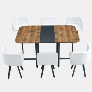 Conjunto de sala de jantar para 4-6 pessoas - Mesa extensível e cadeiras dobráveis - Madeira natural e preto