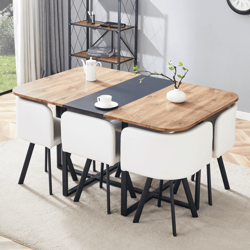 Conjunto de sala de jantar para 4-6 pessoas - Mesa extensÃvel e cadeiras dobráveis - Madeira natural e preto Conjunto de sala de jantar para 4-6 pessoas - Mesa extensÃvel e cadeiras dobráveis - Madeira natural e preto