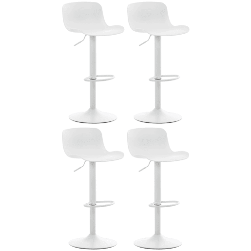 Conjunto de 4 banquetas de bar com altura ajustável e assento giratório estrutura em plástico branco e metal 10_0004491