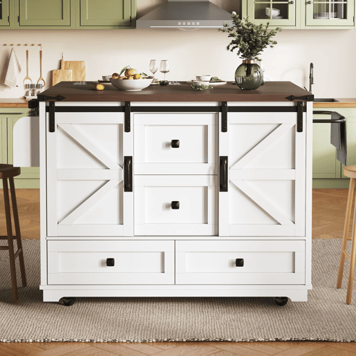 Carrinho de cozinha multifuncional - com mesa rebatível, 3 gavetas e 2 portas - Branco