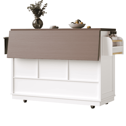 Carrinho de cozinha multifuncional - com mesa rebatível, 3 gavetas e 2 portas - Branco