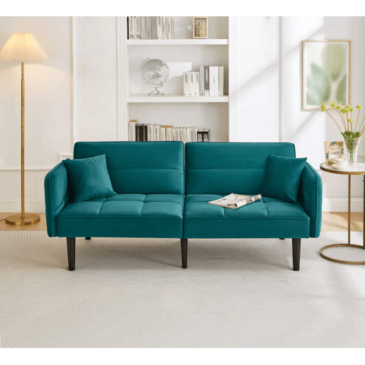 Sofá de 2 lugares - 2 em 1, encosto reclinável, braços rebatíveis, ideal para espaços pequenos - Antique Blue Green
