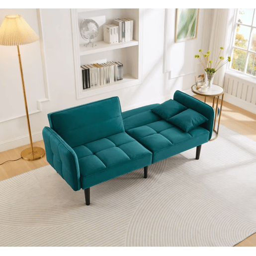 Sofá de 2 lugares - 2 em 1, encosto reclinável, braços rebatíveis, ideal para espaços pequenos - Antique Blue Green