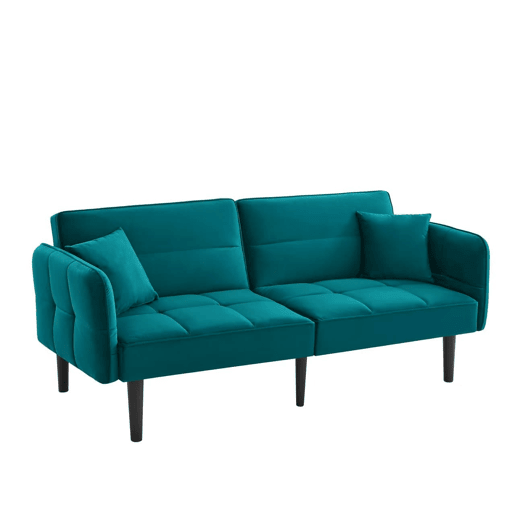 Sofá de 2 lugares - 2 em 1, encosto reclinável, braços rebatíveis, ideal para espaços pequenos - Antique Blue Green