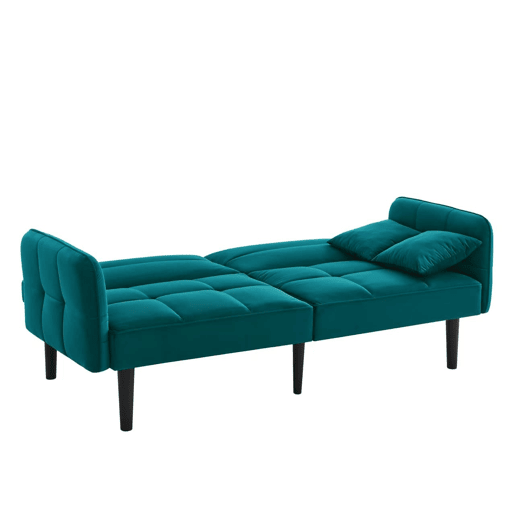 Sofá de 2 lugares - 2 em 1, encosto reclinável, braços rebatíveis, ideal para espaços pequenos - Antique Blue Green