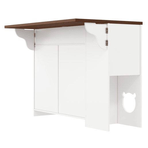 Ilha de cozinha 120x70x90 cm - com rodas, gavetas e prateleira para animais de estimação - Branco+Nogueira