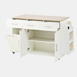 Ilha de cozinha móvel 135x40 cm - Extensível, com tabuleiro e espaço para lixo, rodas, tomadas - Branco