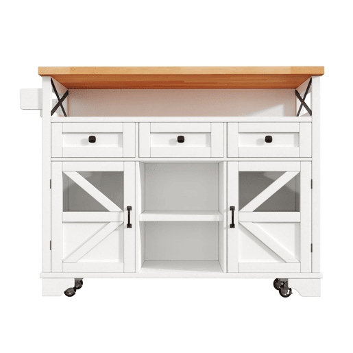 Carrinho de cozinha multifuncional 120x60x90cm - LED, mesa dobrável, 3 gavetas, 2 portas - Branco