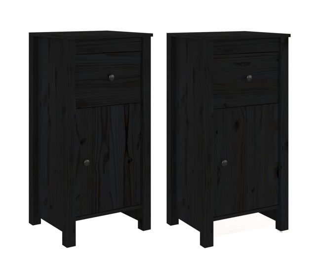 Aparador - muebles de almacenamiento 2 uds madera maciza de pino negro 40x35x80 cm es5252