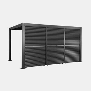 Pérgola bioclimática de alumínio e aço 3x4m + 3 persianas de 130cm com lâminas orientáveis Antracite - 392x292x232 cm