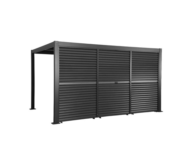 Pérgola bioclimática de aluminio y acero 3x4m + 3 persianas de 1.3m con lamas orientables antracita - 392x292x232 cm