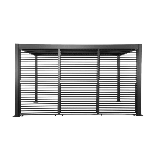 Pérgola bioclimática de alumínio e aço 3x4m + 3 persianas de 130cm com lâminas orientáveis Antracite - 392x292x232 cm