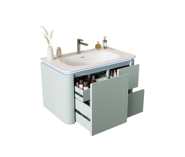 Mueble de baño suspendido 80,5x47,5x51 cm - led, cajones silenciosos, lavabo integrado - verde